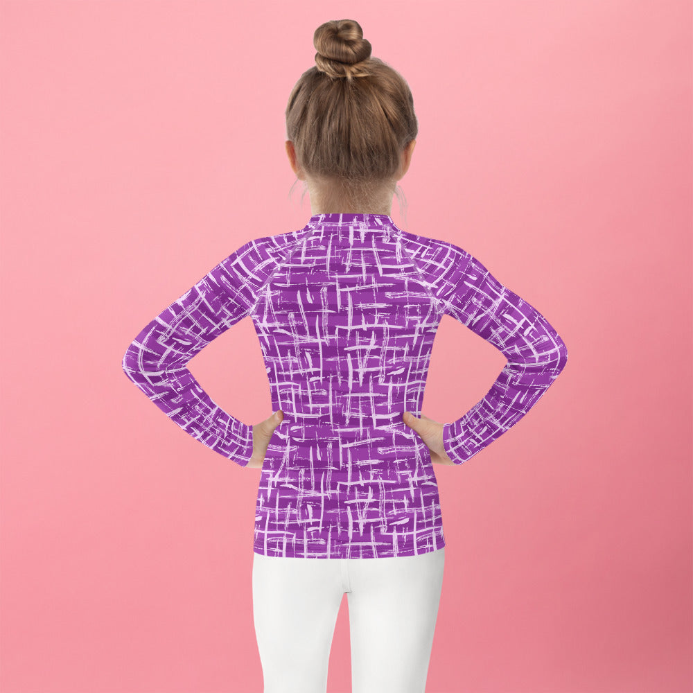 Purple and White Abstract Lines - Kids Rash Guard