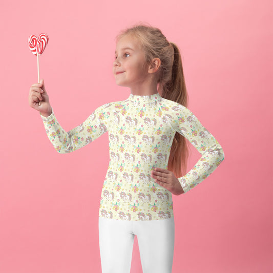 Yellow Unicorn Pattern - Kids Rash Guard