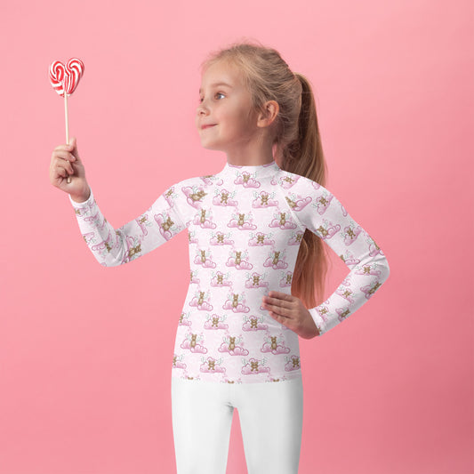 Pink Bears with Wings and Hearts - Kids Rash Guard