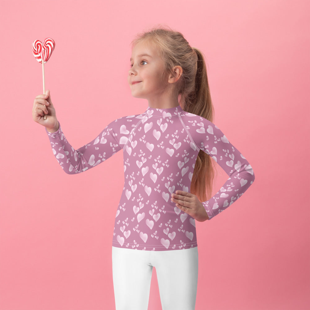 Pink Floating Hearts - Kids Rash Guard