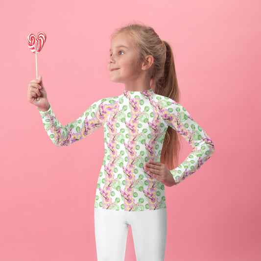 Green Circle, Flowers, Surf Boards - Kids Rash Guard