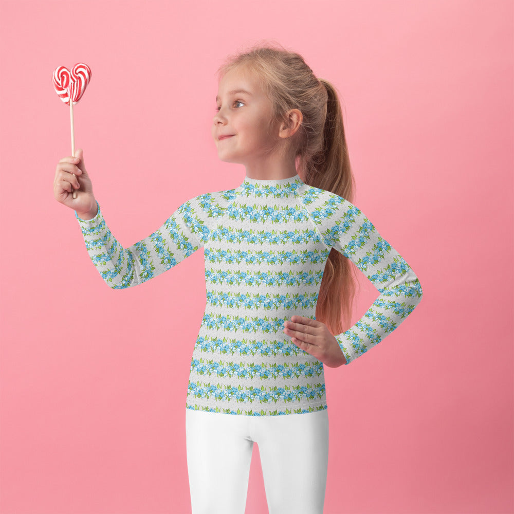 Rows of Blue Flowers - Kids Rash Guard