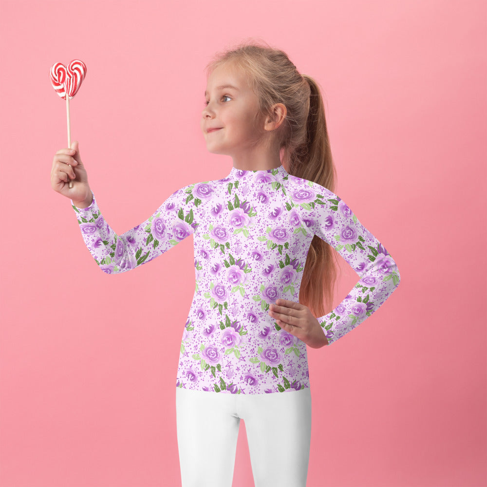 Purple Flowers - Kids Rash Guard