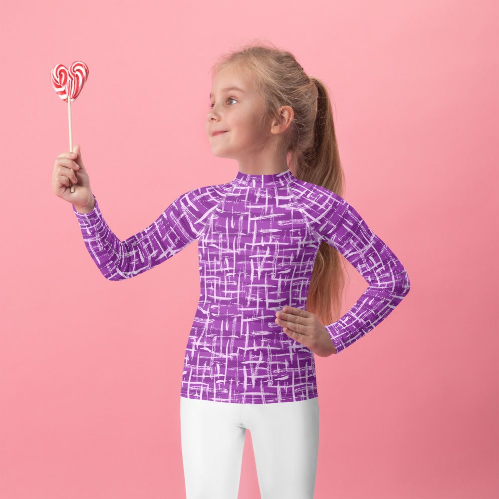 Purple and White Abstract Lines - Kids Rash Guard