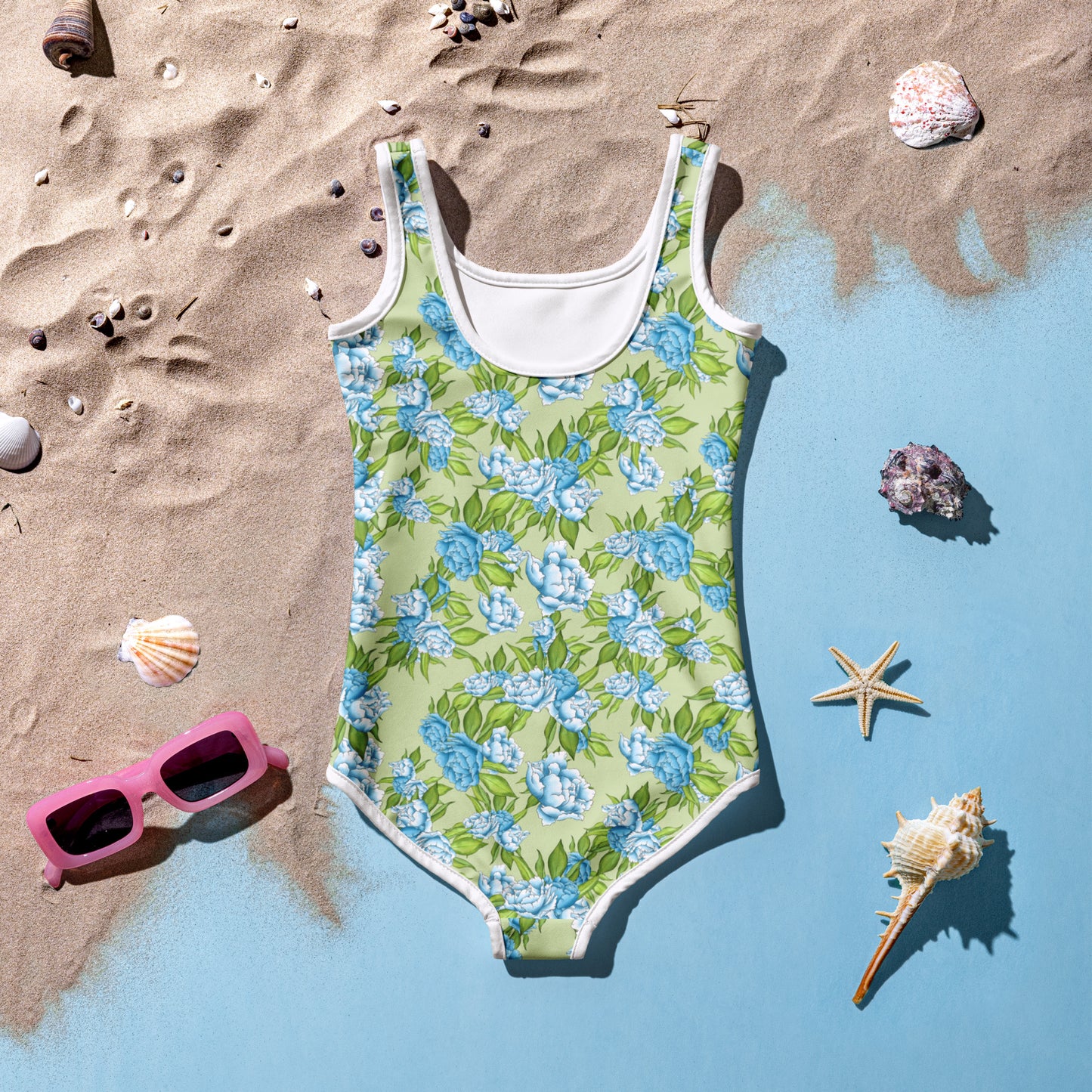 Green and Blue Flowers - Kids Swimsuit