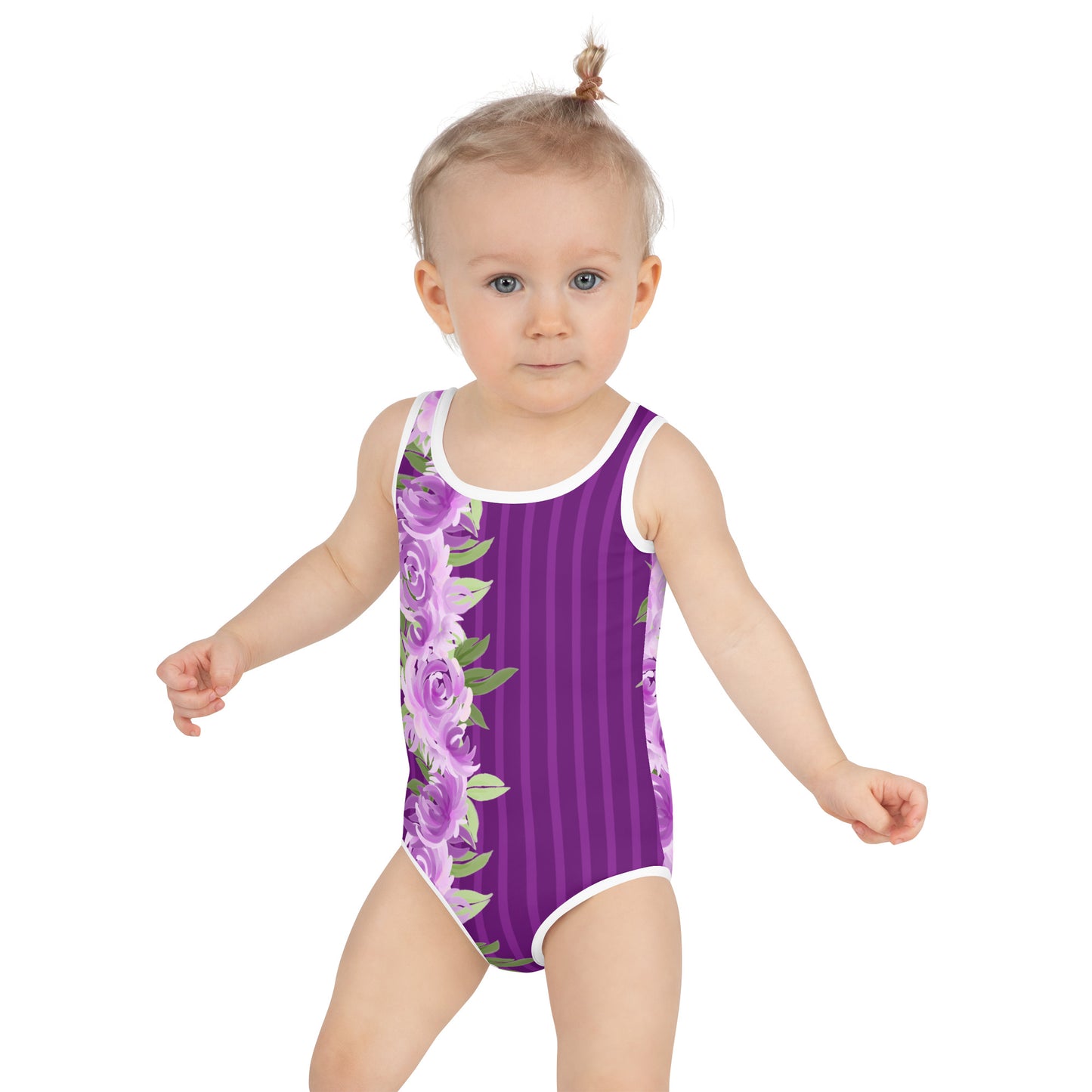 Purple Stripes with Flowers - Kids Swimsuit