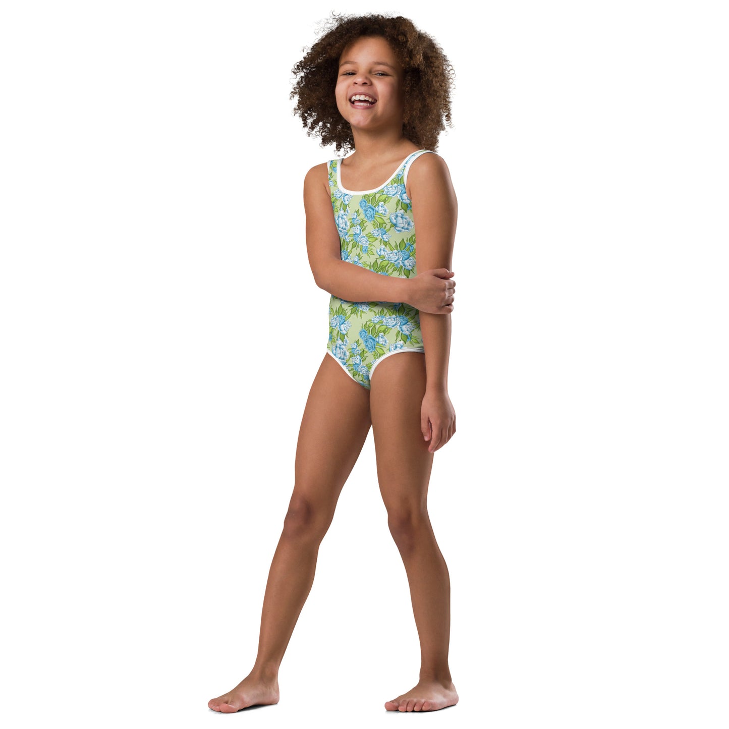 Green and Blue Flowers - Kids Swimsuit