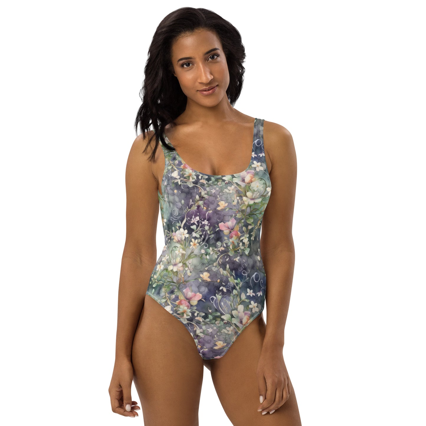 Watercolor Flowers - Dark - One-Piece Women Swimsuit