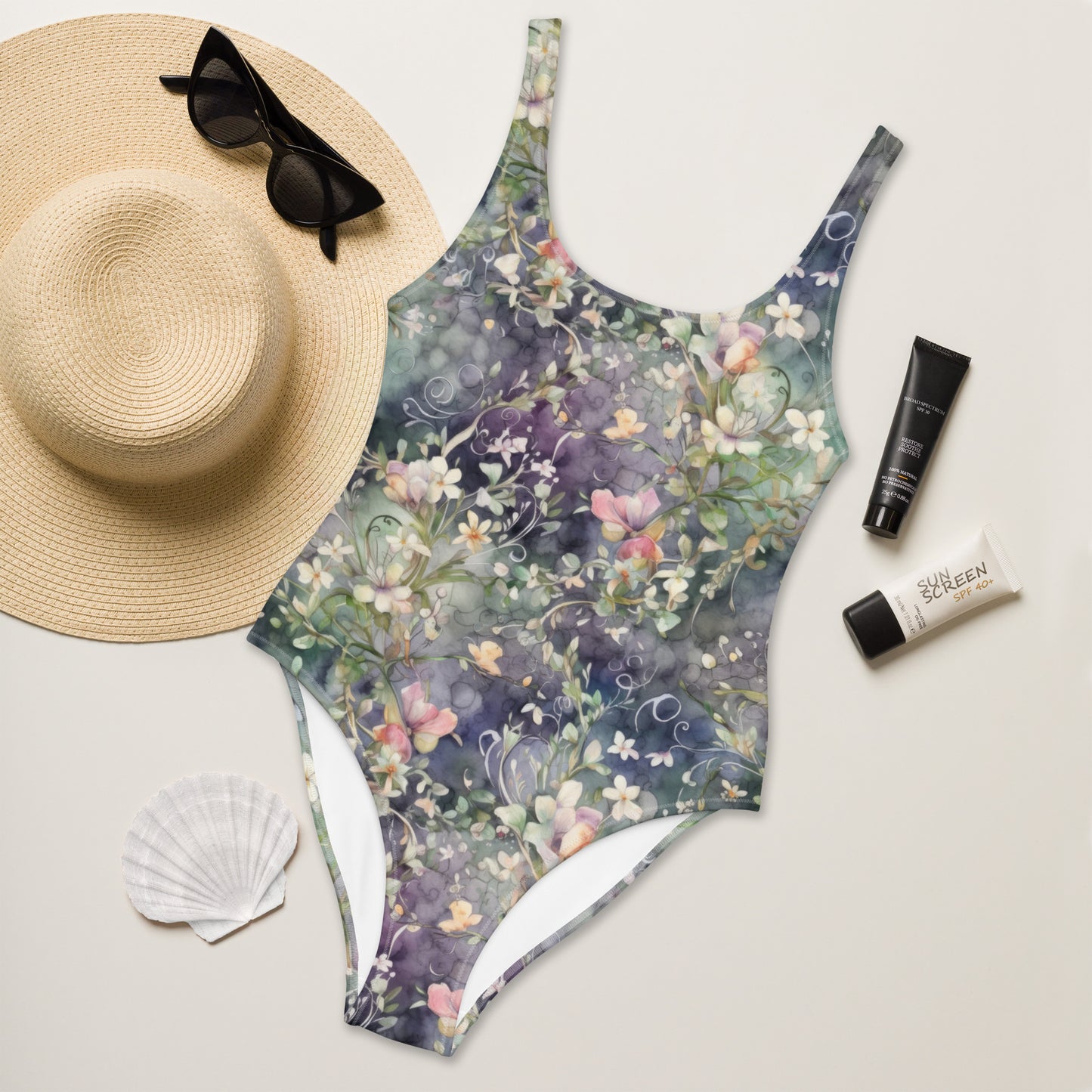 Watercolor Flowers - Dark - One-Piece Women Swimsuit