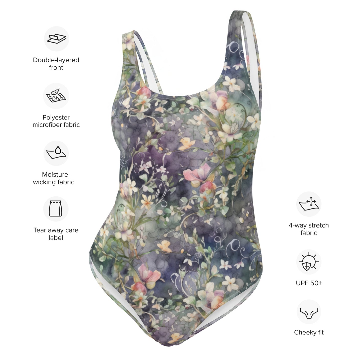 Watercolor Flowers - Dark - One-Piece Women Swimsuit