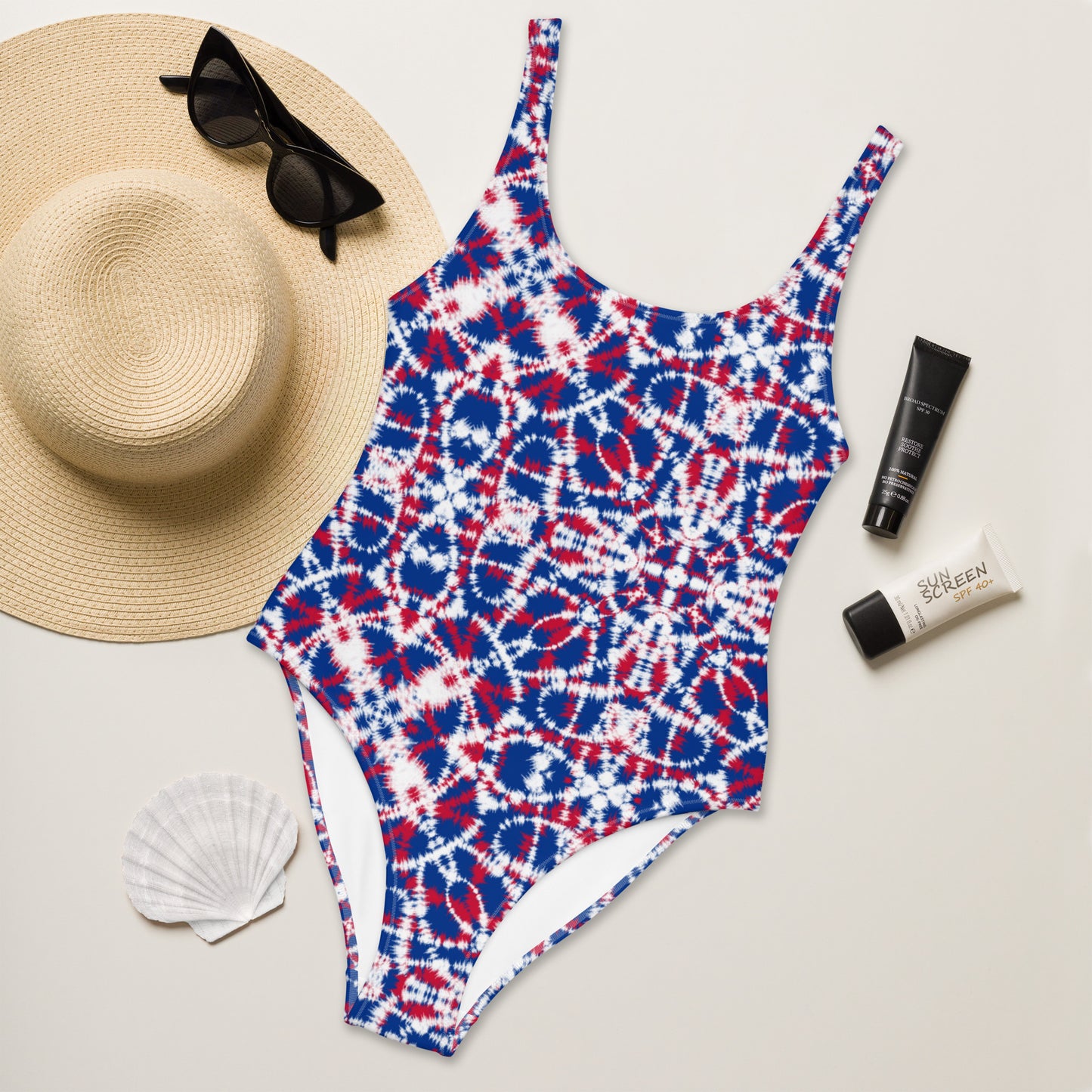 Batik - Red, White, and Blue - One-Piece Women Swimsuit