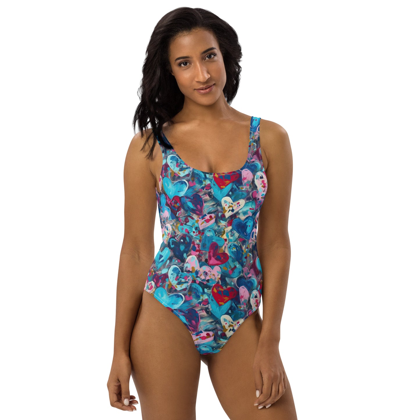 Blue Painted Hearts - One-Piece Women Swimsuit