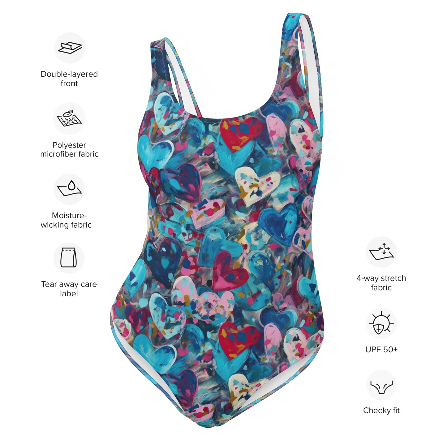 Blue Painted Hearts - One-Piece Women Swimsuit