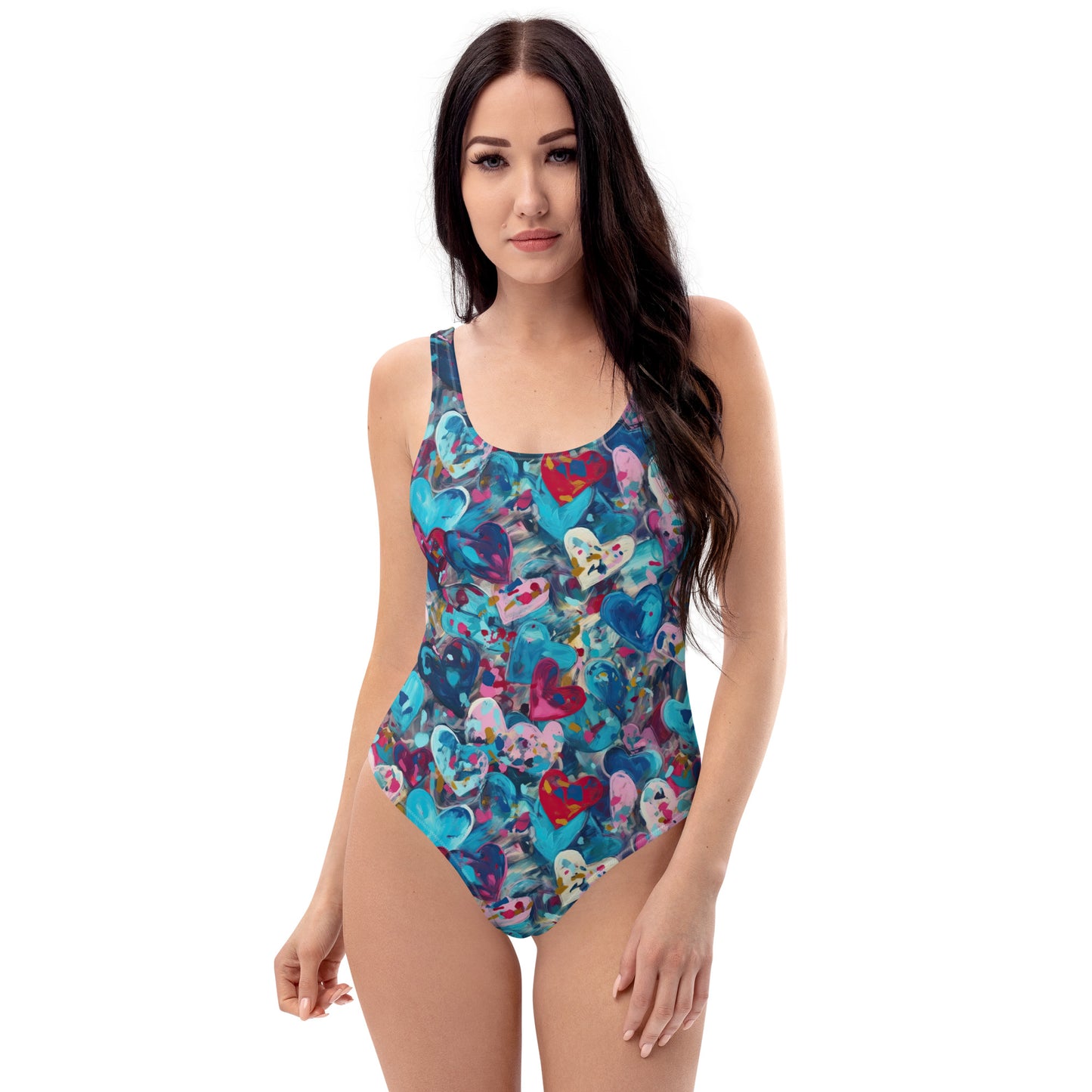 Blue Painted Hearts - One-Piece Women Swimsuit