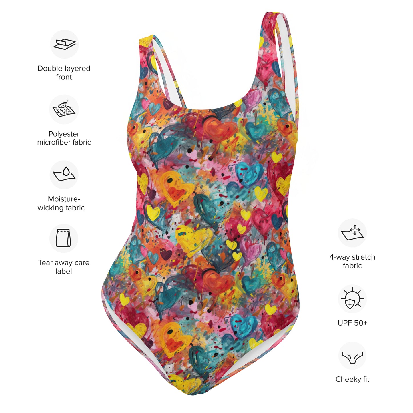 Multicolor Painted Hearts - One-Piece Women Swimsuit