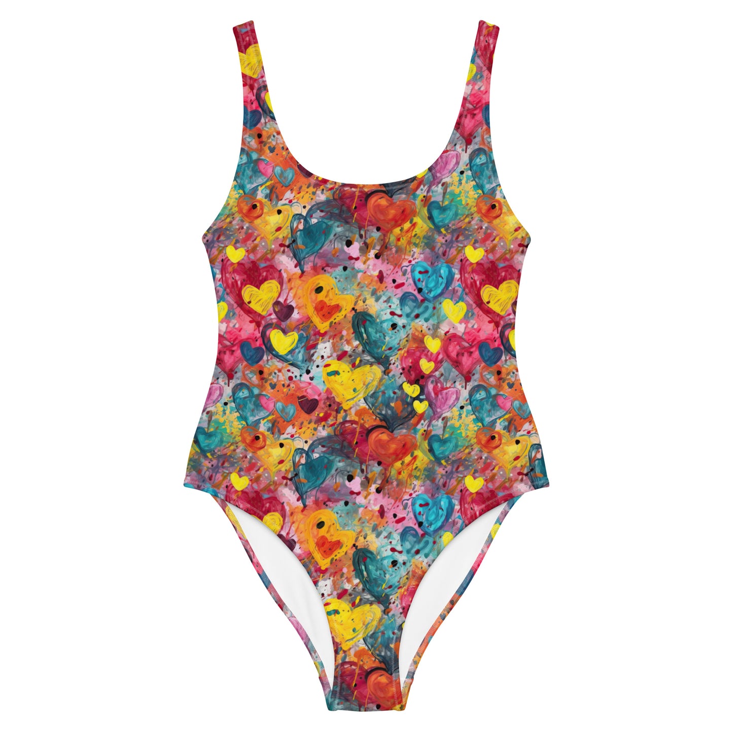 Multicolor Painted Hearts - One-Piece Women Swimsuit