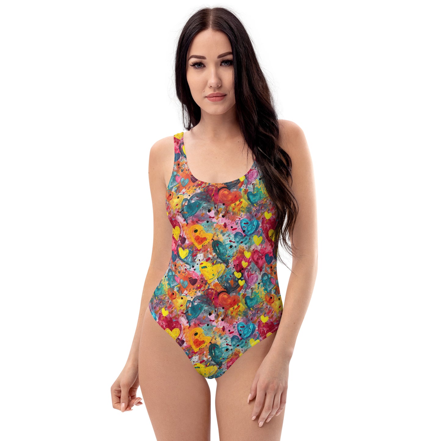 Multicolor Painted Hearts - One-Piece Women Swimsuit