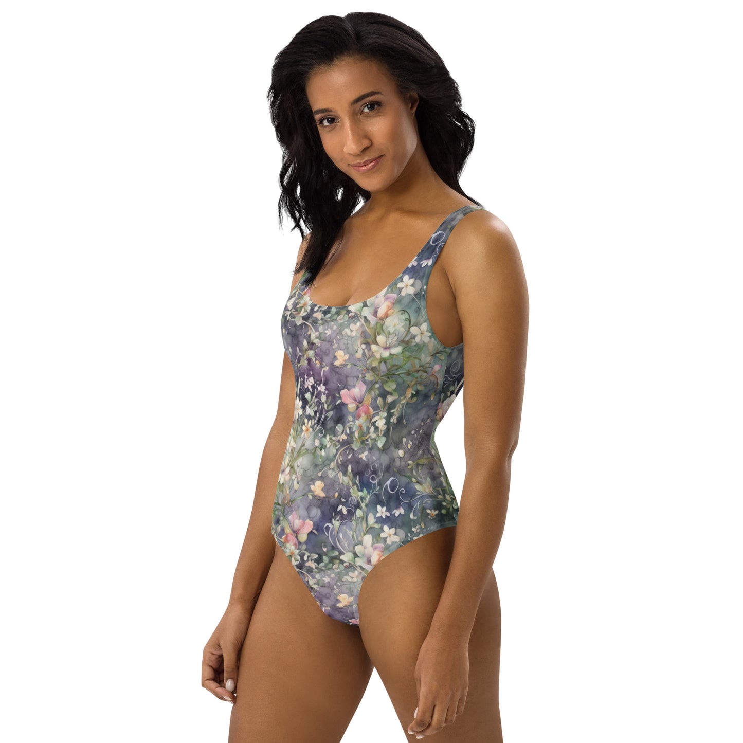 Watercolor Flowers - Dark - One-Piece Women Swimsuit