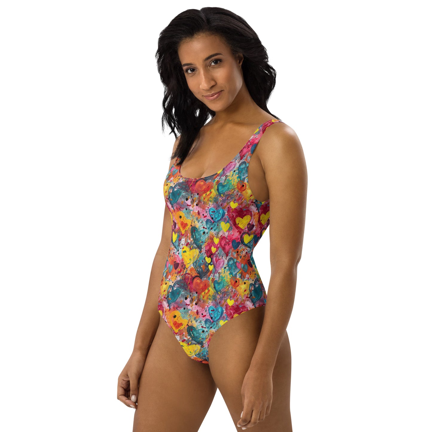 Multicolor Painted Hearts - One-Piece Women Swimsuit