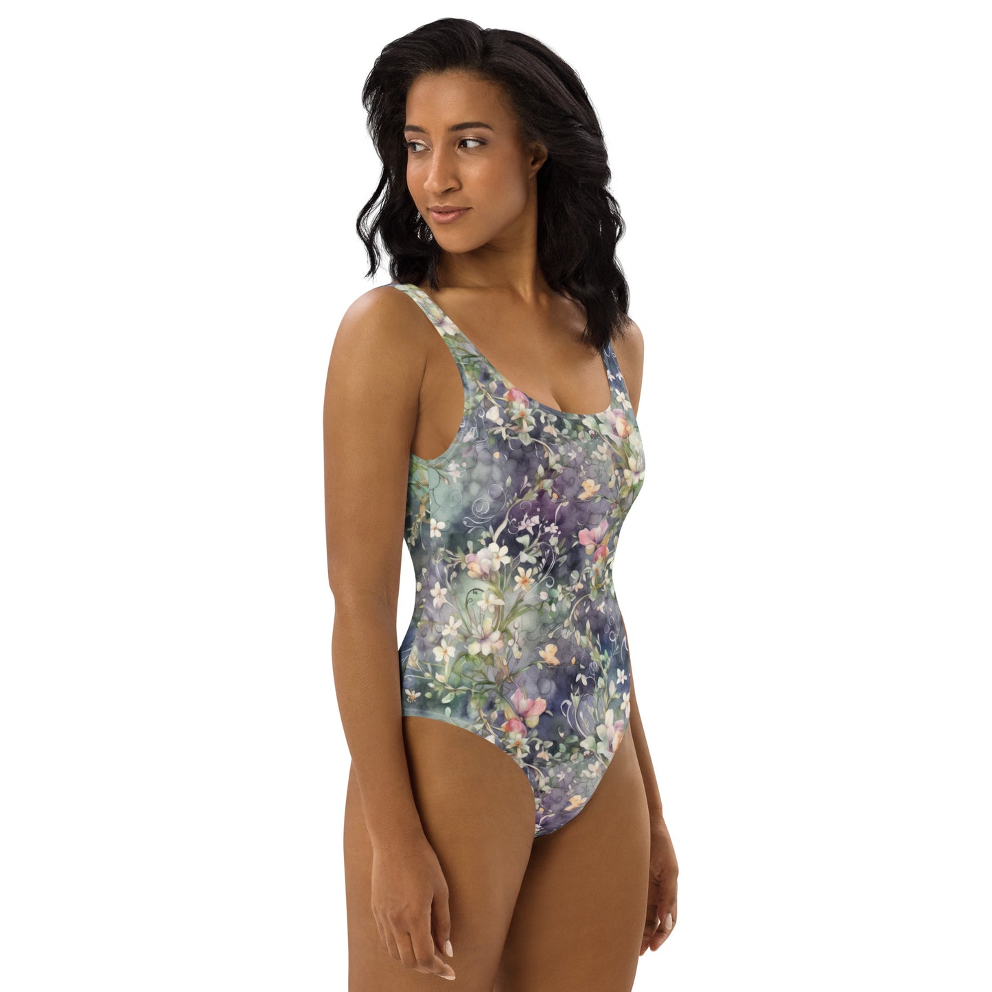 Watercolor Flowers - Dark - One-Piece Women Swimsuit