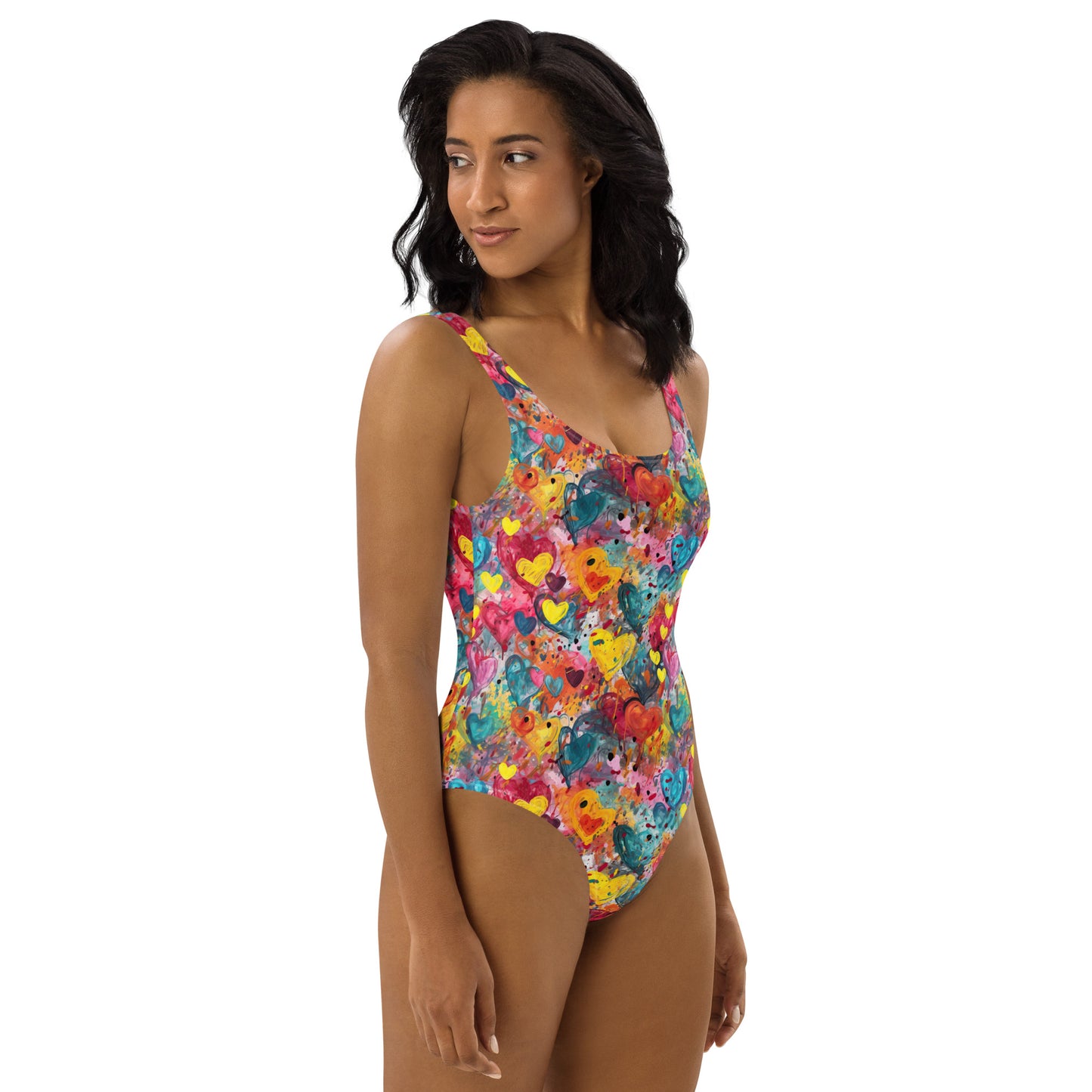 Multicolor Painted Hearts - One-Piece Women Swimsuit