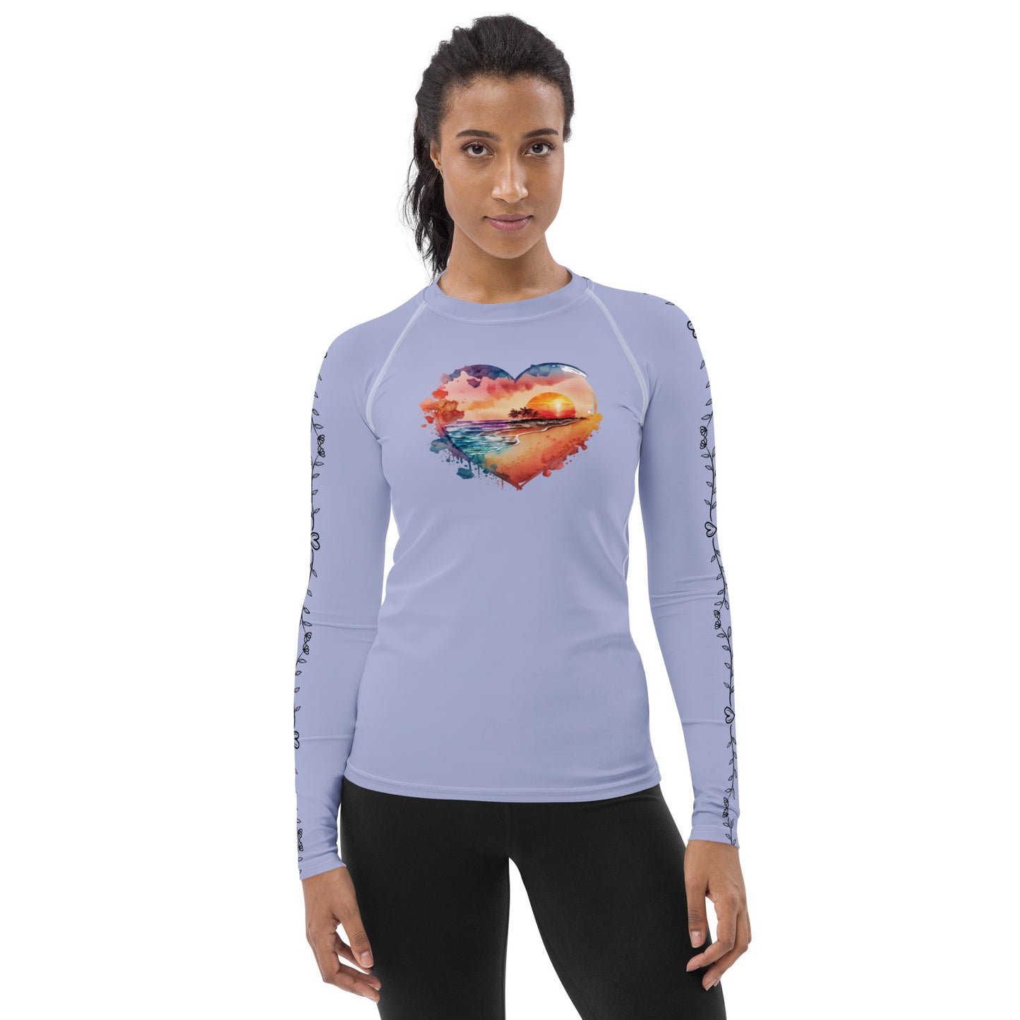 Sunset Heart - Heart Vines - Light Purple - Women's Rash Guard