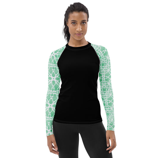 Green Batik Sleeves and Black Body - Women's Rash Guard