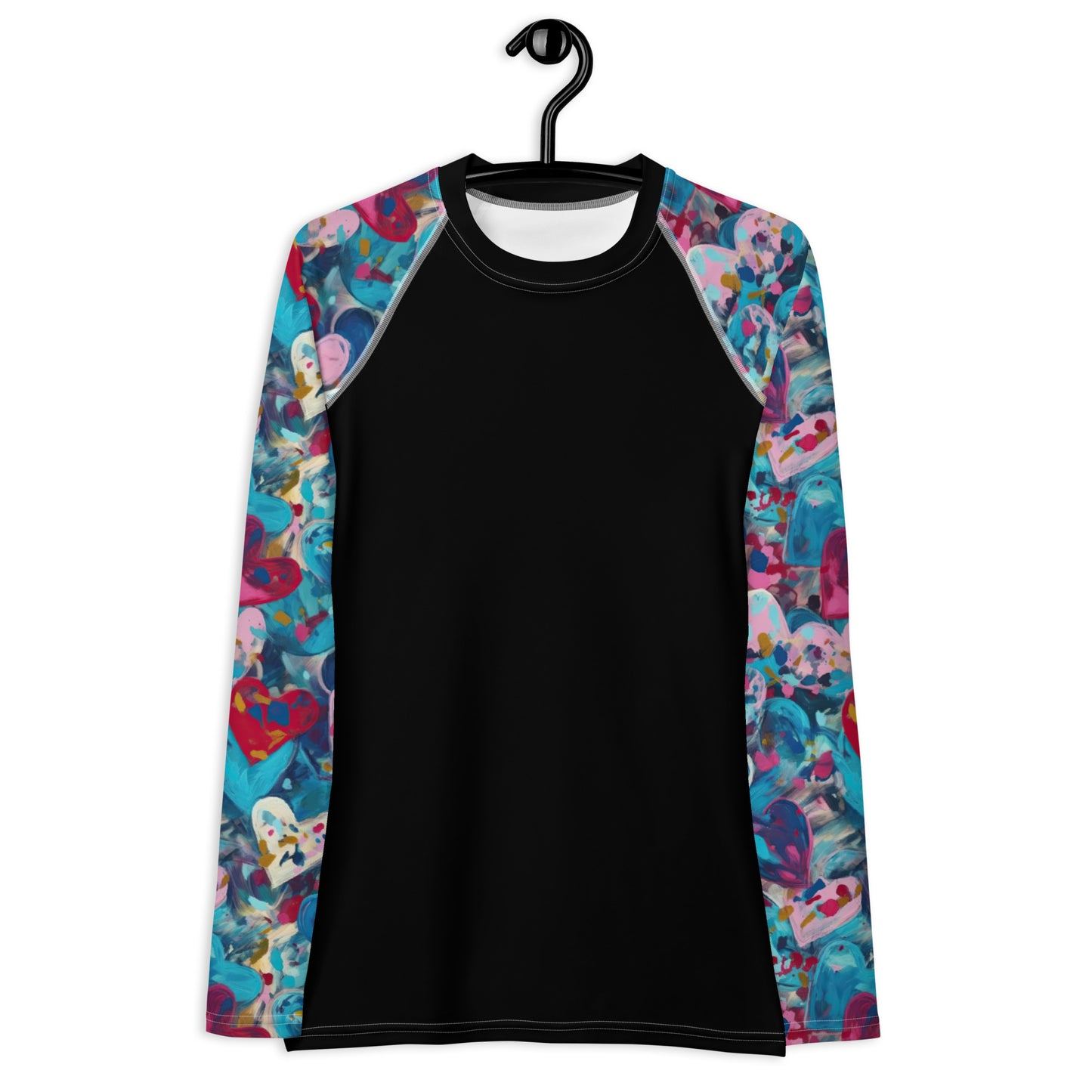 Blue Painted Hearts Sleeves and Black Body - Women's Rash Guard