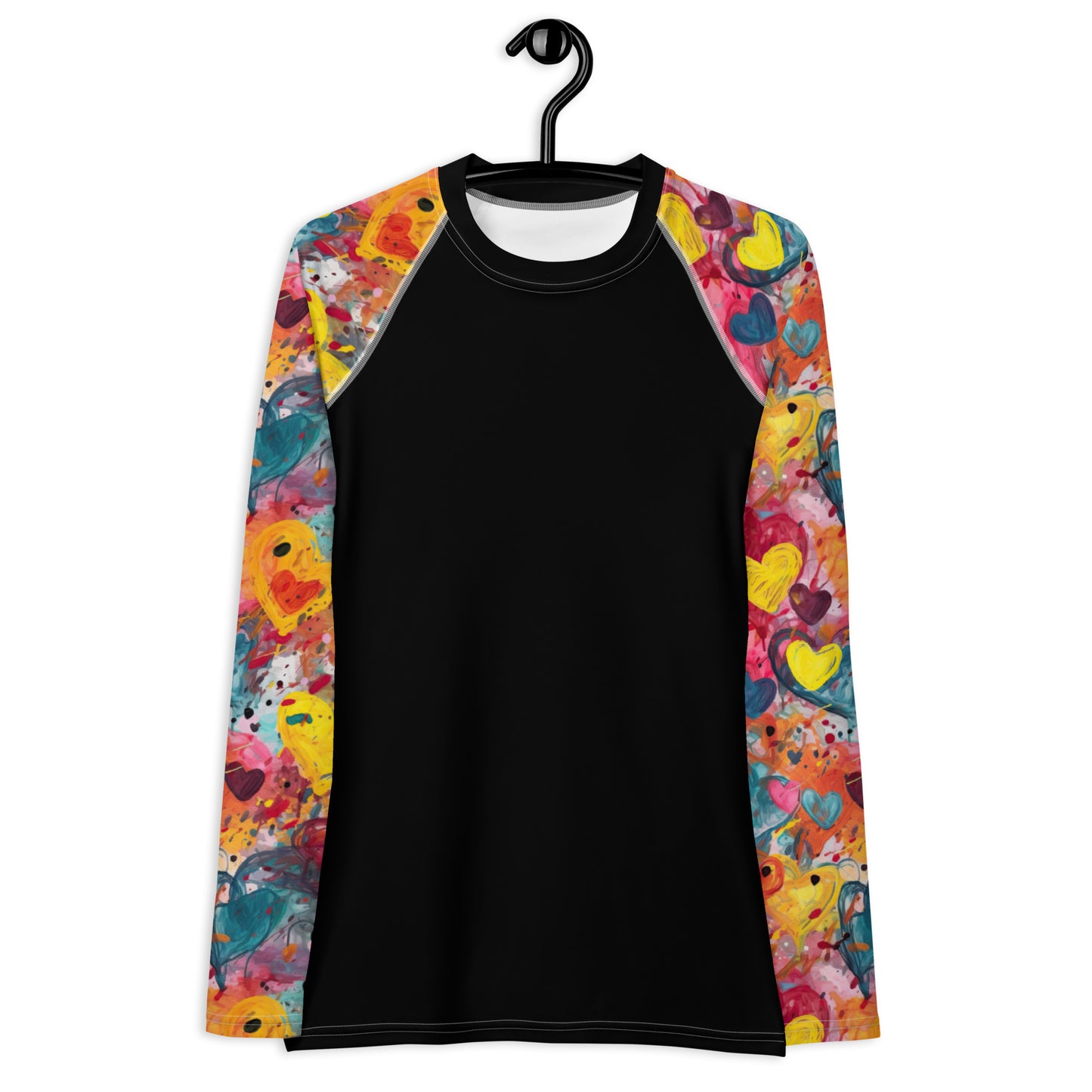 Multicolor Painted Hearts Sleeves and Black Body - Women's Rash Guard