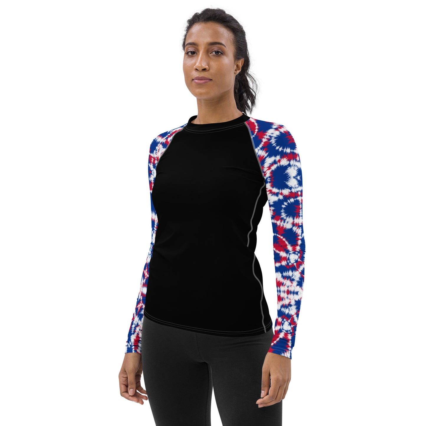 Batik - Red, White, and Blue Sleeves and Black Body - Women's Rash Guard