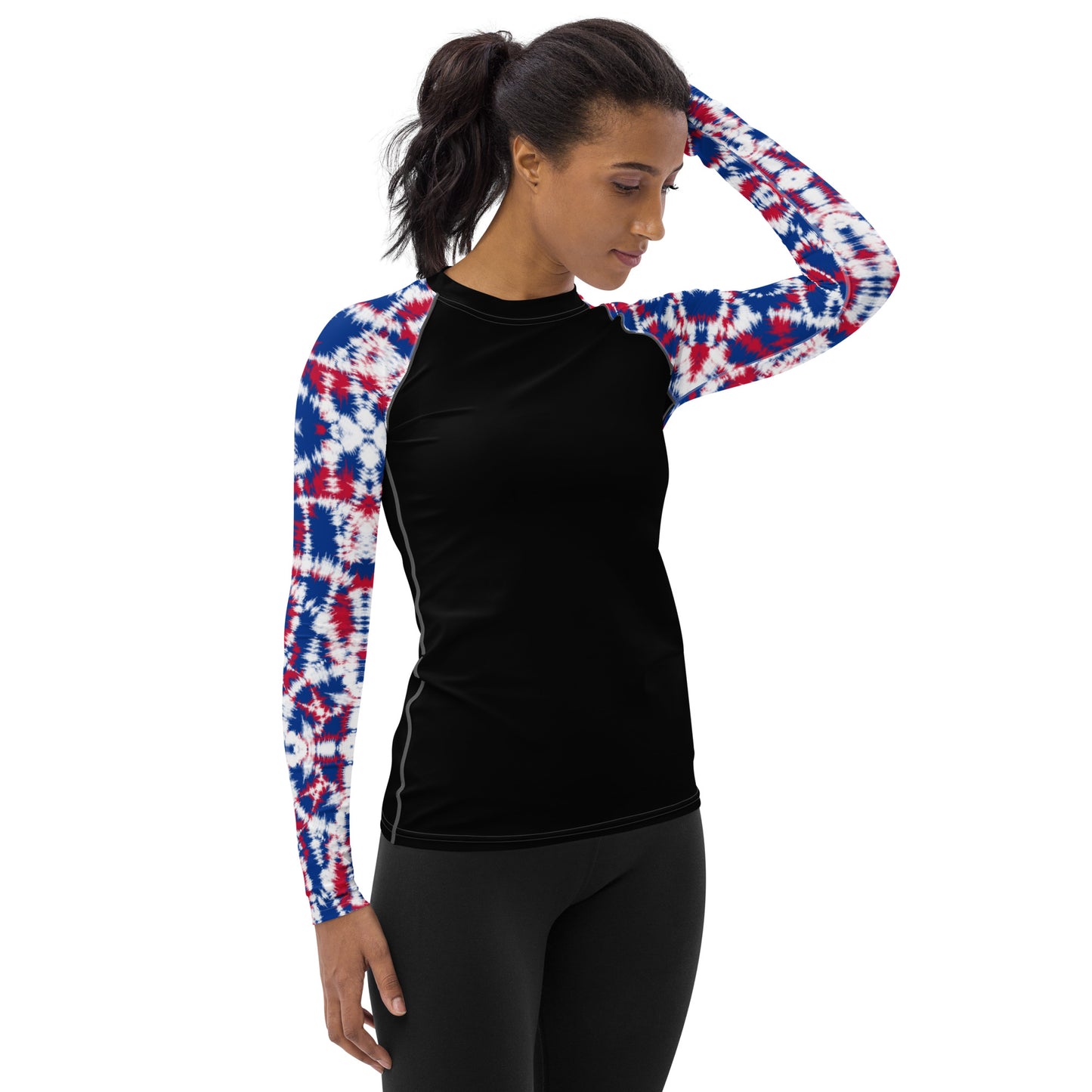 Batik - Red, White, and Blue Sleeves and Black Body - Women's Rash Guard