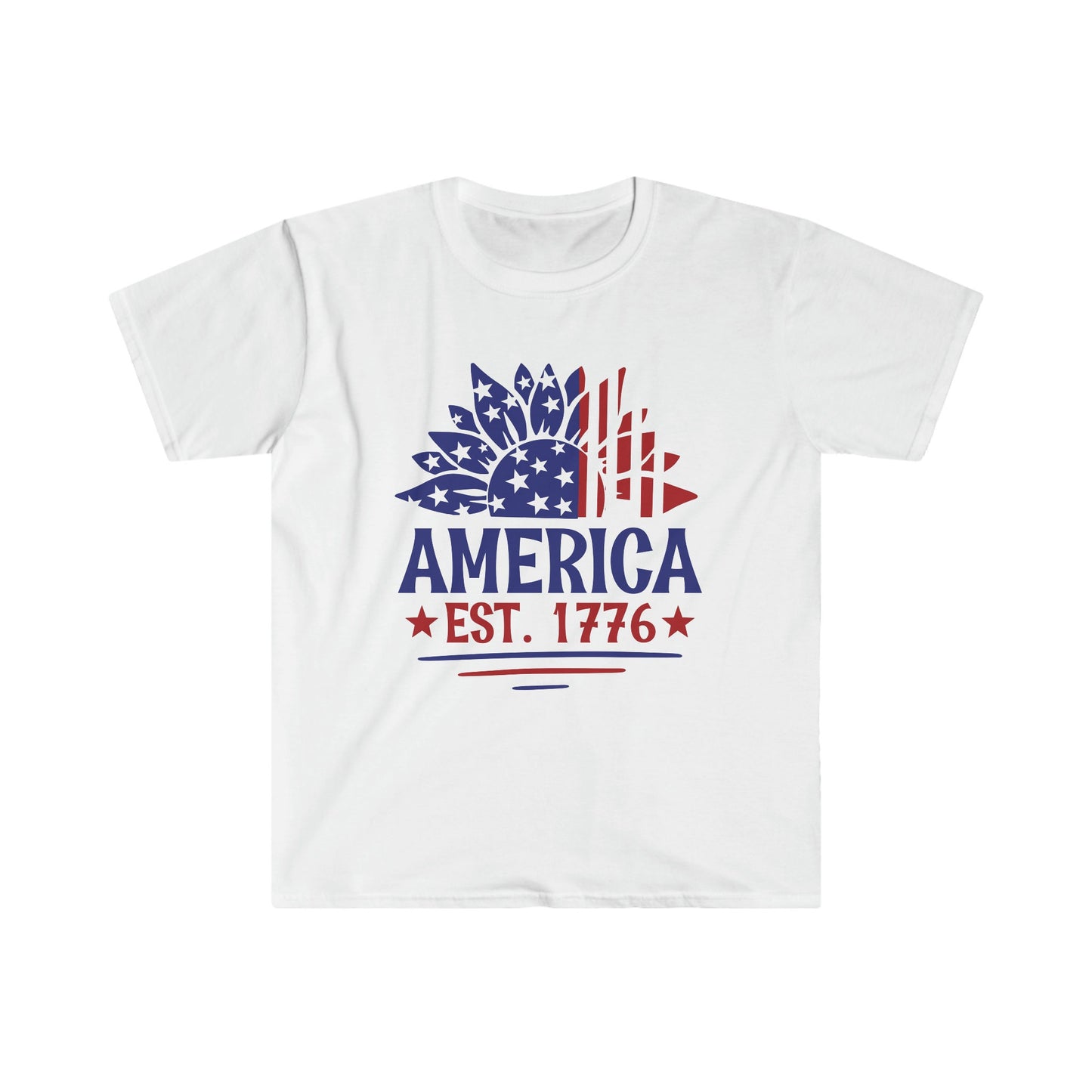 America - Est 1776 - American Flag - Sunflower - 4th of July - Independence Day - Unisex Softstyle T-Shirt