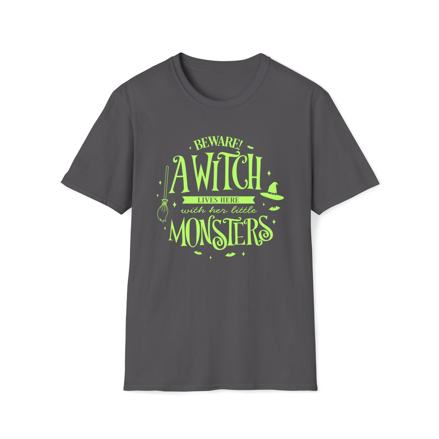 Halloween - A Witch Lives Here with Her Little Monsters - Trick or Treat - Vintage - Unisex Softstyle T-Shirt