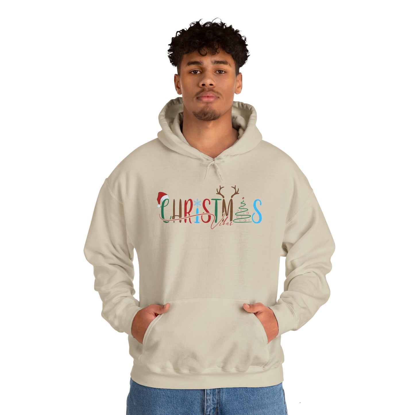 Christmas Vibes - Reindeer, Snowflake, Santa Hat, Tree - Funny Christmas - Unisex Heavy Blend™ Hooded Sweatshirt