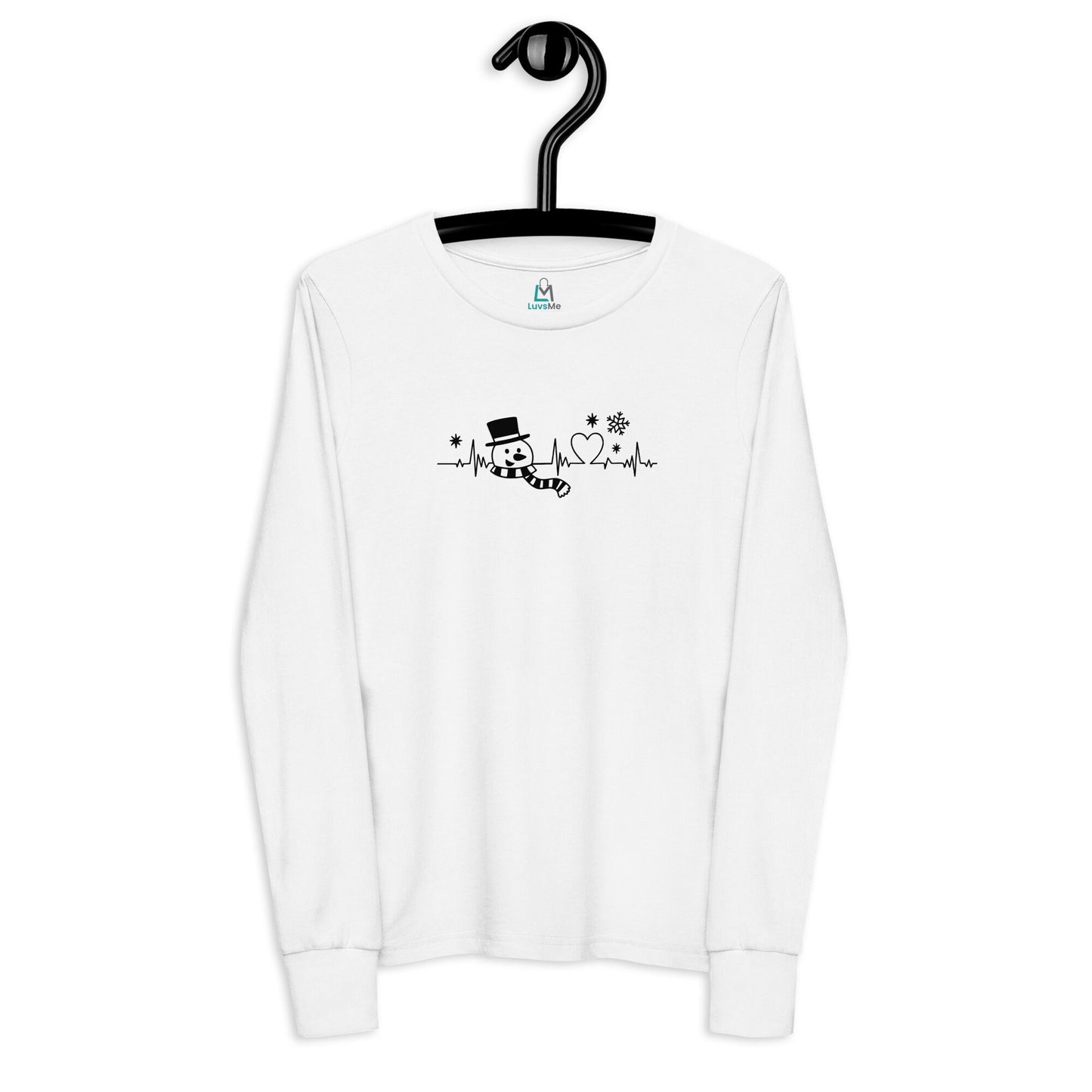 Snowman Heartbeat - Funny Christmas - Youth long sleeve tee - White/Grey