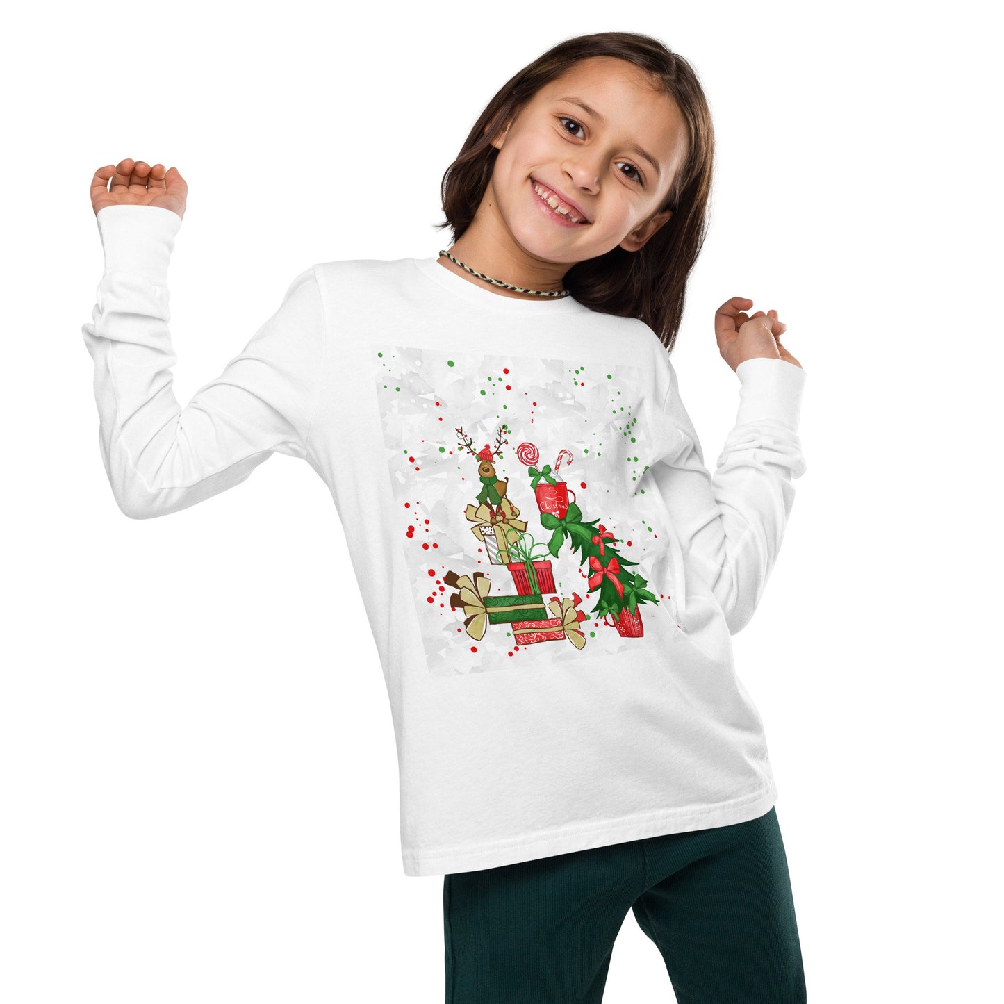 Reindeer Christmas -  Tree, Candy Cane, Presents - Funny Christmas - Youth long sleeve tee
