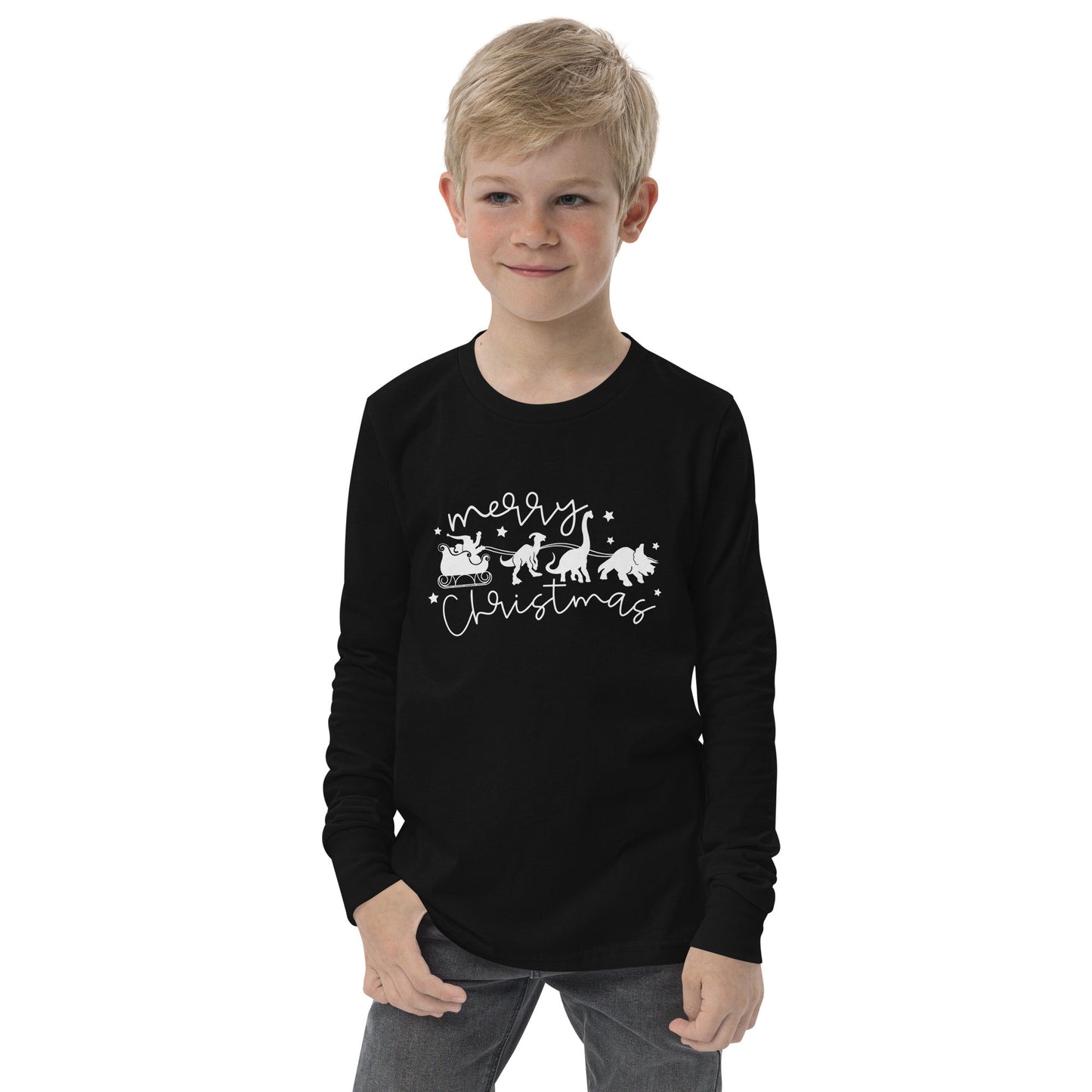 Santa's Sleigh pulled by Dinosaurs - Funny Christmas - Youth long sleeve tee