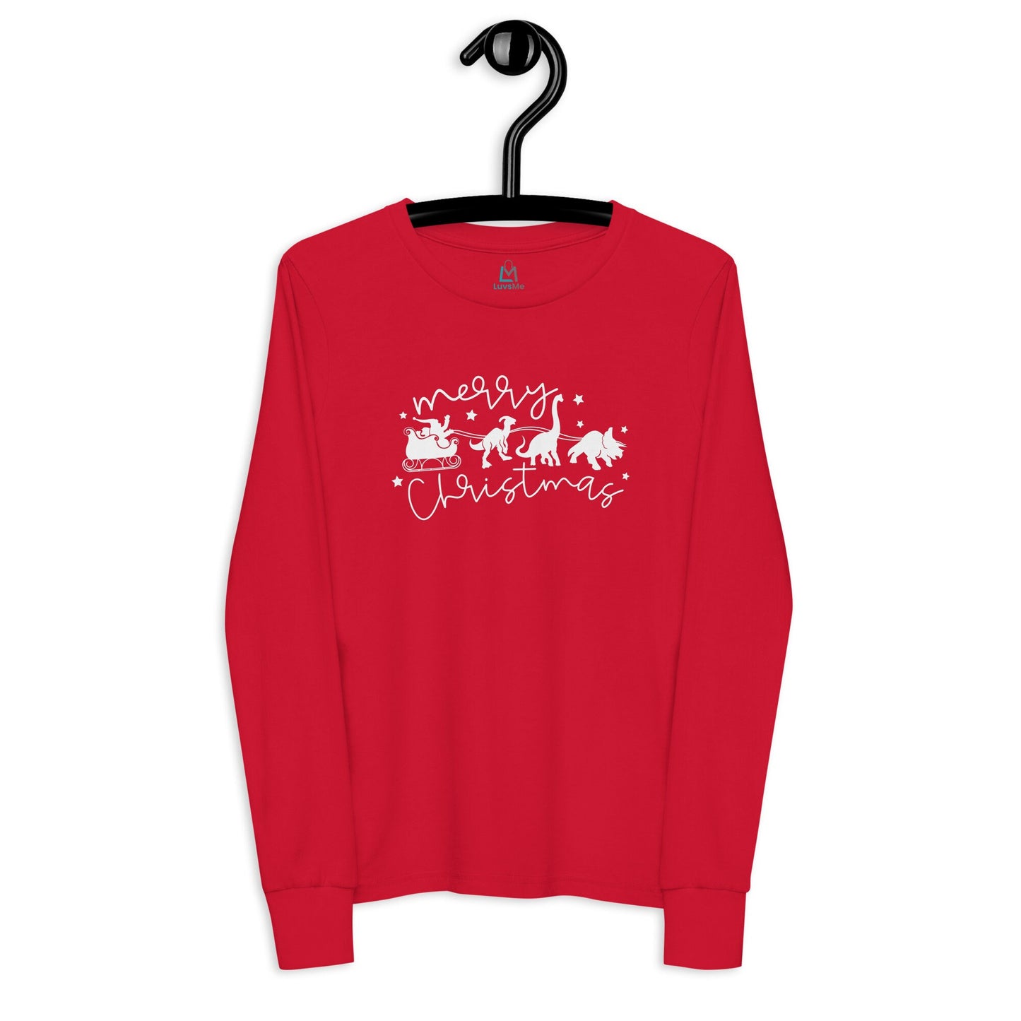 Santa's Sleigh pulled by Dinosaurs - Funny Christmas - Youth long sleeve tee