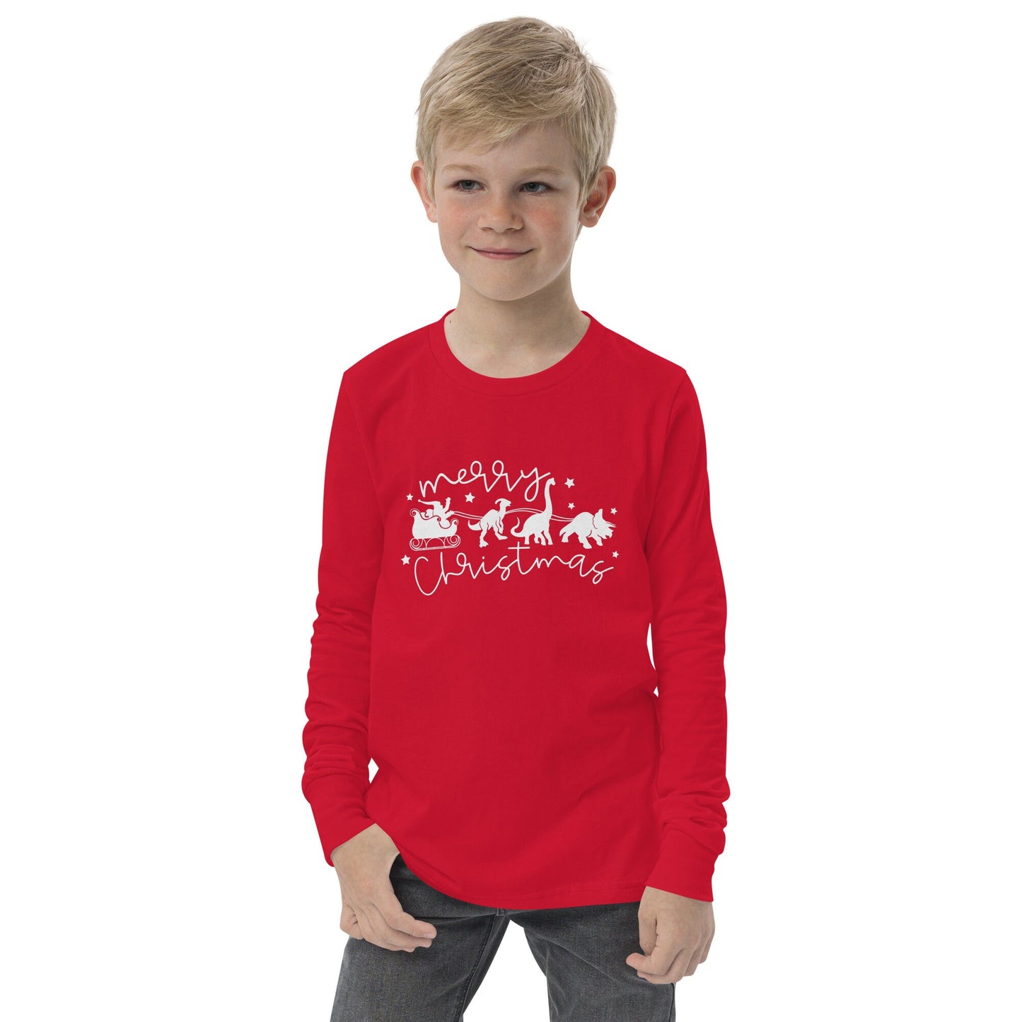 Santa's Sleigh pulled by Dinosaurs - Funny Christmas - Youth long sleeve tee