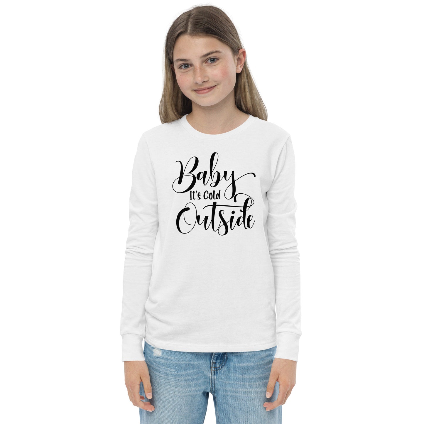 Baby It's Cold Outside - Fun Winter - Cute Winter Words - Youth long sleeve tee