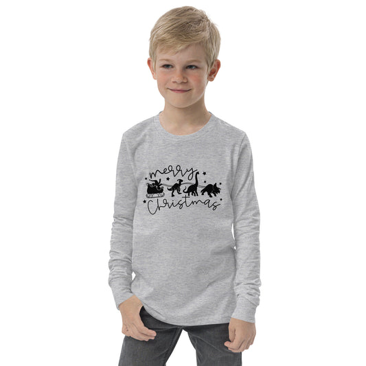 Santa's Sleigh pulled by Dinosaurs - Funny Christmas - Youth long sleeve tee